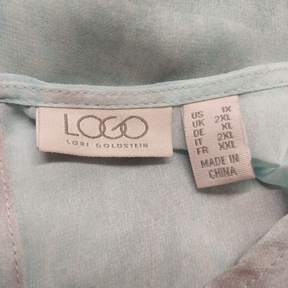 LOGO by Lori Goldstein Sheer Top 1X TieDye Ruffle Boho Chic Flowy Coastal Tunic - Picture 6 of 8